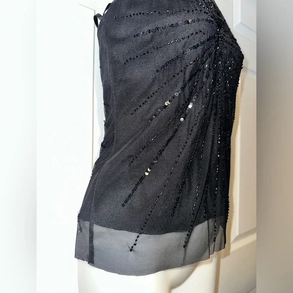 BCBGmaxazaria Small black halter beaded sequin beads top sheer - Picture 3 of 8